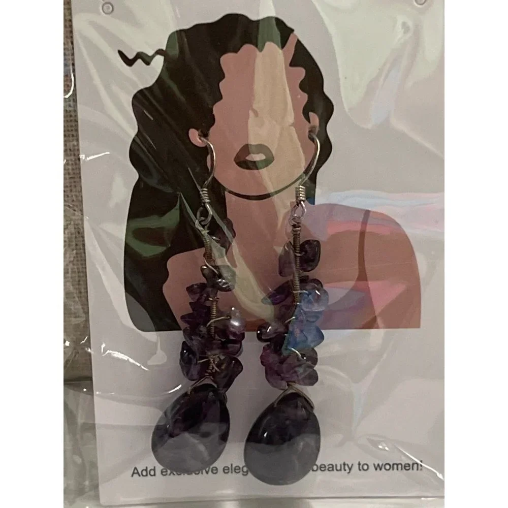Amethyst Chips Earrings -- 2
